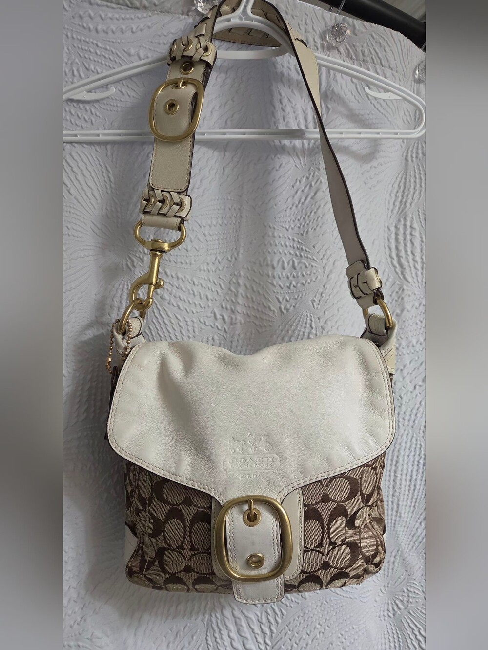 Y2K Coach Bleeker 2007 Canvas and Leather Flap Shoulder Bag #11434